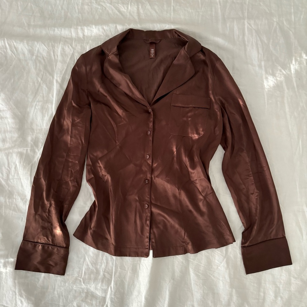 Skims Silk Pajama Set in Cocoa